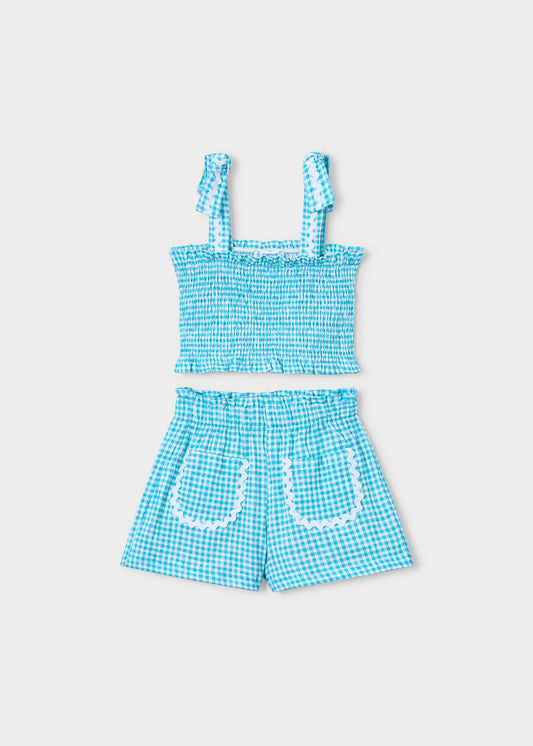 Completo shorts e top nido d'ape bambina
