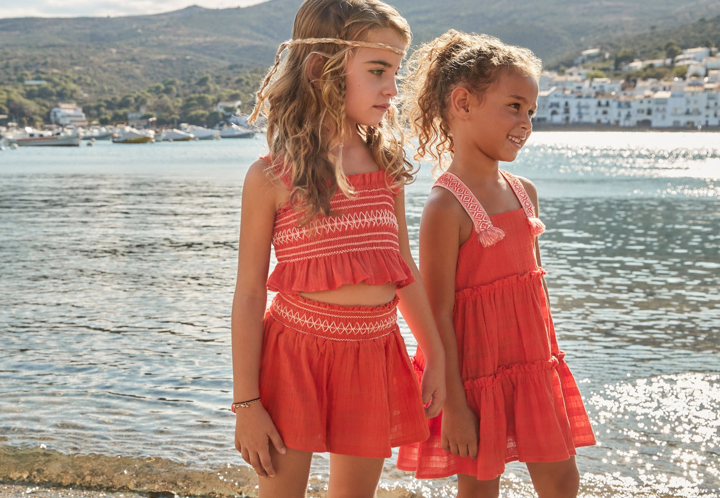 Completo shorts e top nido d'ape bambina