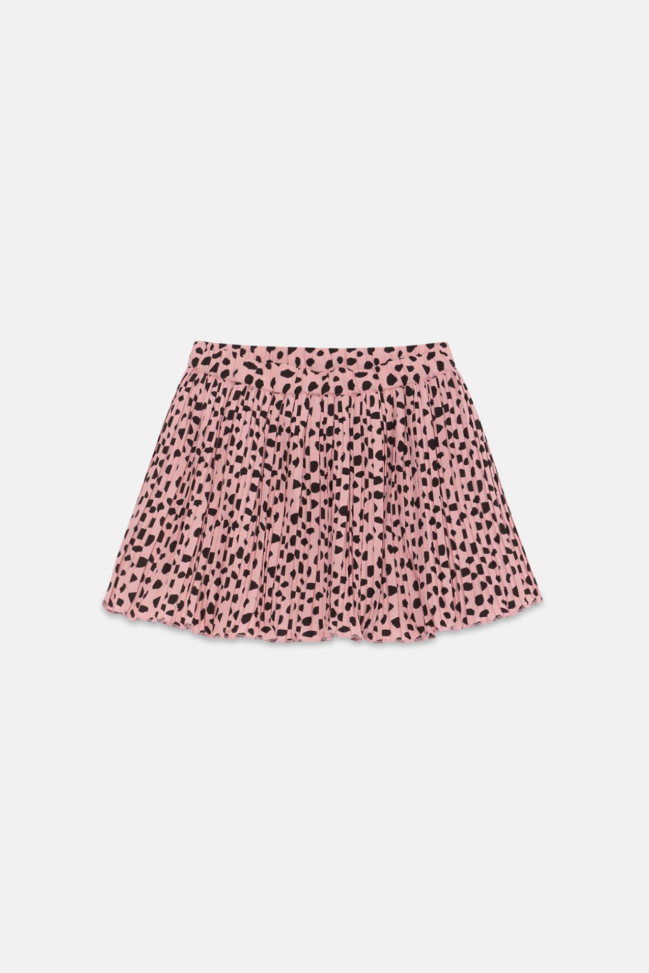 Gonna corta a pieghe per bambina con stampa a pois rosa