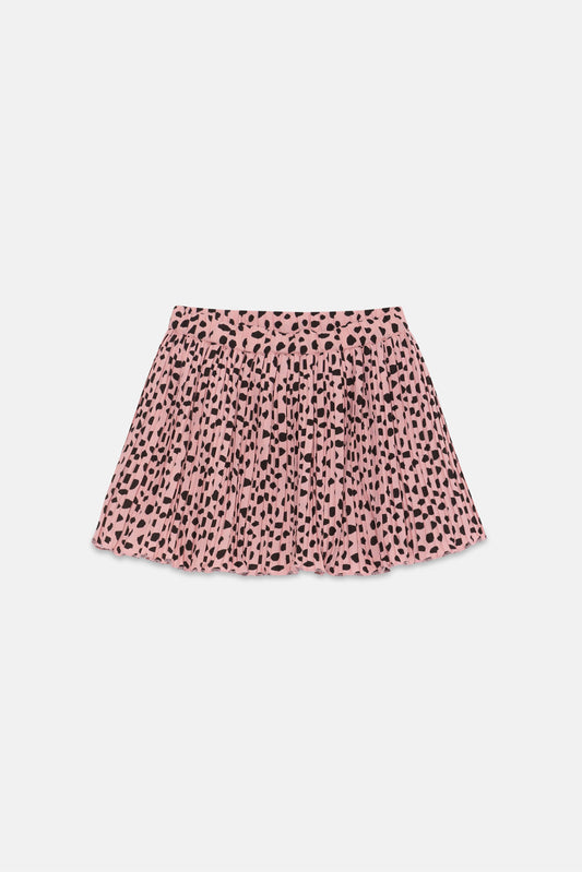 Gonna corta a pieghe per bambina con stampa a pois rosa