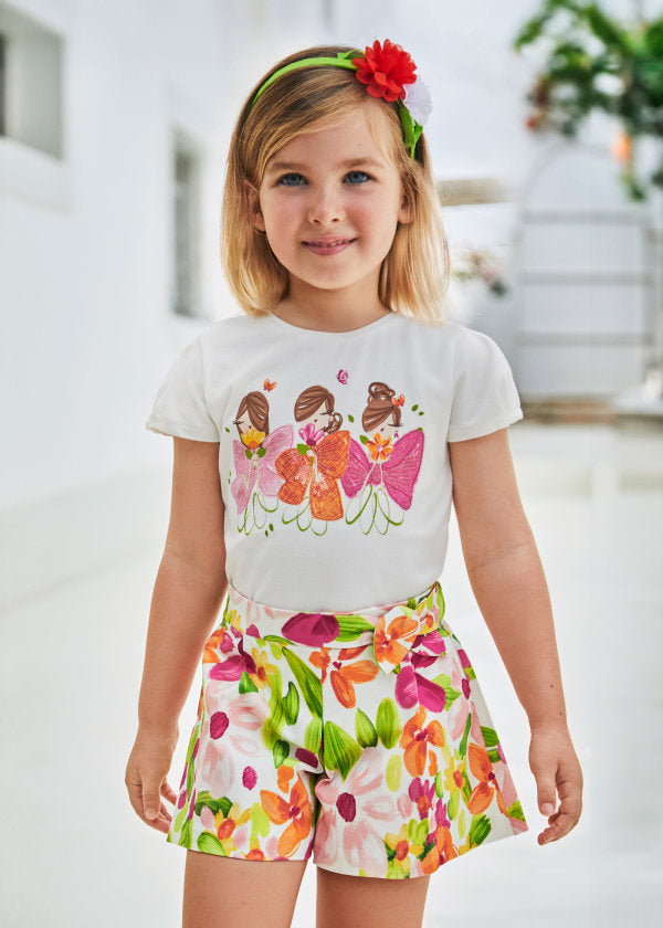 Gonna pantalone satinato stampato bambina