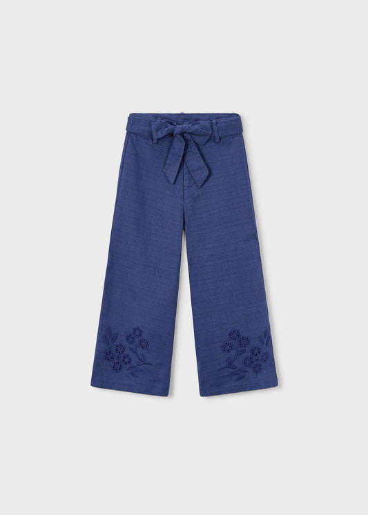 Pantalone ricamato lino bambina