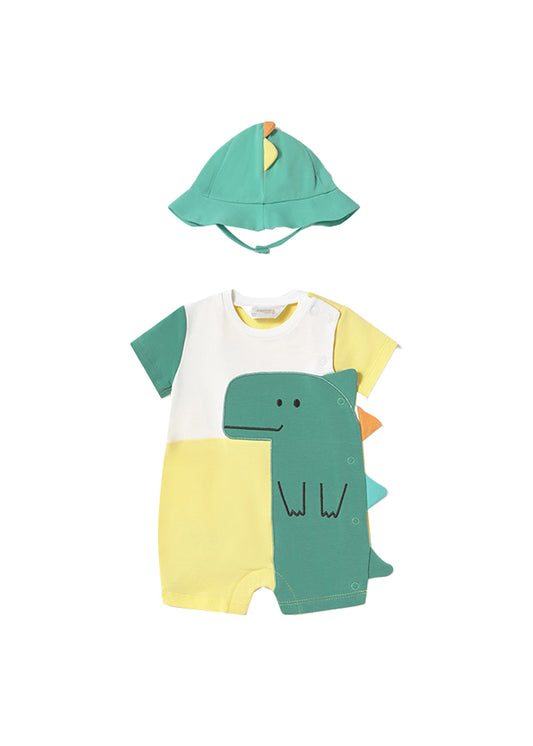 Pagliaccetto finta salopette con cappello neonato