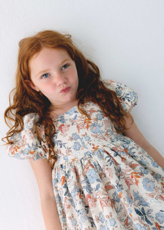 Vestito fiori manica a palloncino bambina